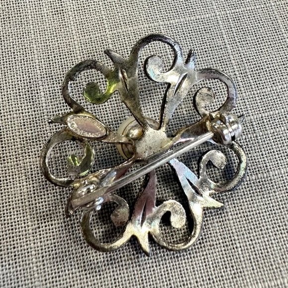 Vintage Symmetalic Open Scrollwork Pin with Pearl Center - Picture 3 of 6